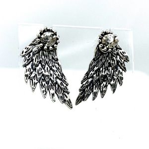 Silver Wing Stud Earrings Behind Lobe Punk Unisex